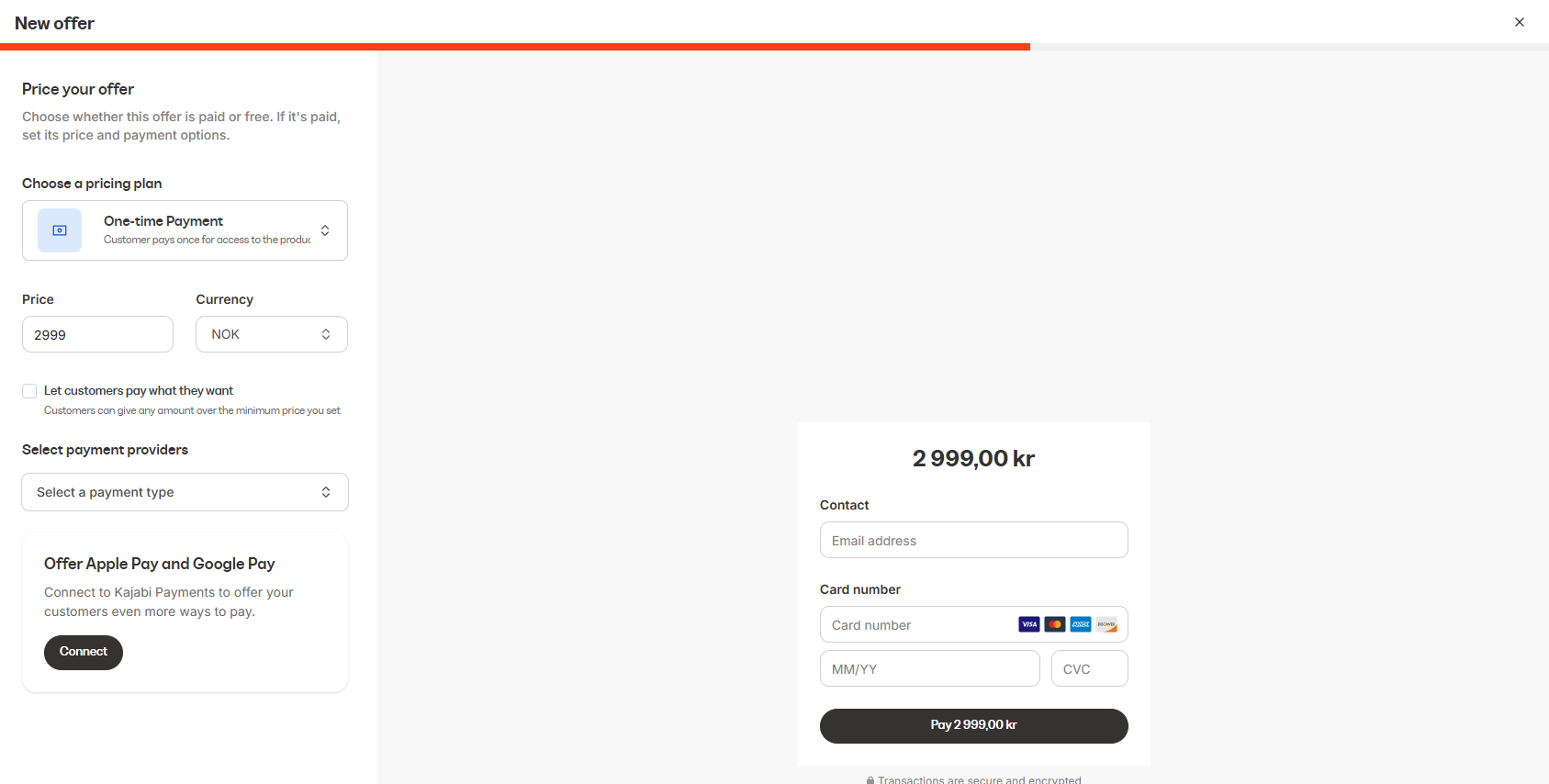 Du kan enkelt sette opp betaling via Kajabi. Stripe og PayPal er integrert.