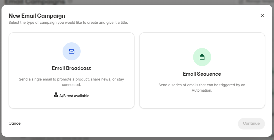 Kajabi har et godt e-postsystem som gjør at du ikke trenger Kit eller MailChimp.